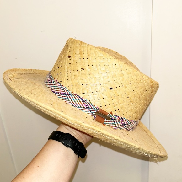 Borsalino Other - BORSALINO Woven 3" Brim Straw Hat Multicolor Cotton Woven Band SZ: Medium